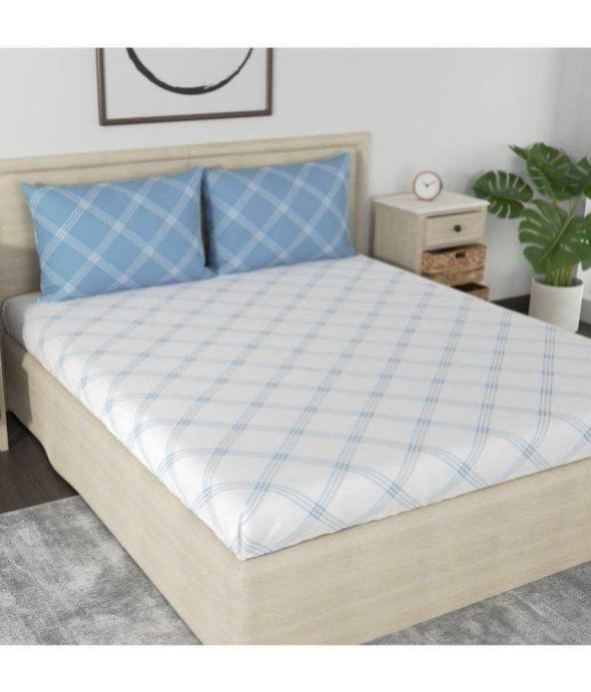    			Huesland Cotton Big Checks Checks King Size Bedsheet With 2 Pillow Covers - Turquoise