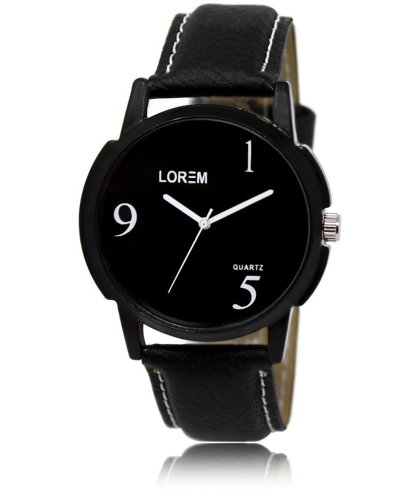     			Lorem - Black Leather Analog Men's Watch