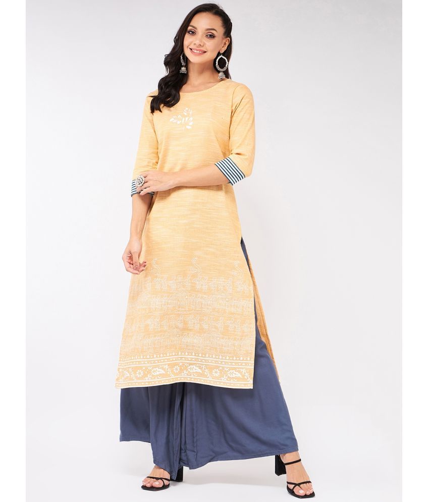     			Pannkh - Yellow Cotton Women's Straight Kurti ( Pack of 1 )