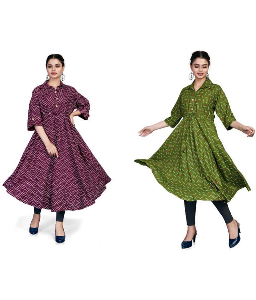     			SVG - Multicolor Rayon Women's Flared Kurti ( Pack of 2 )
