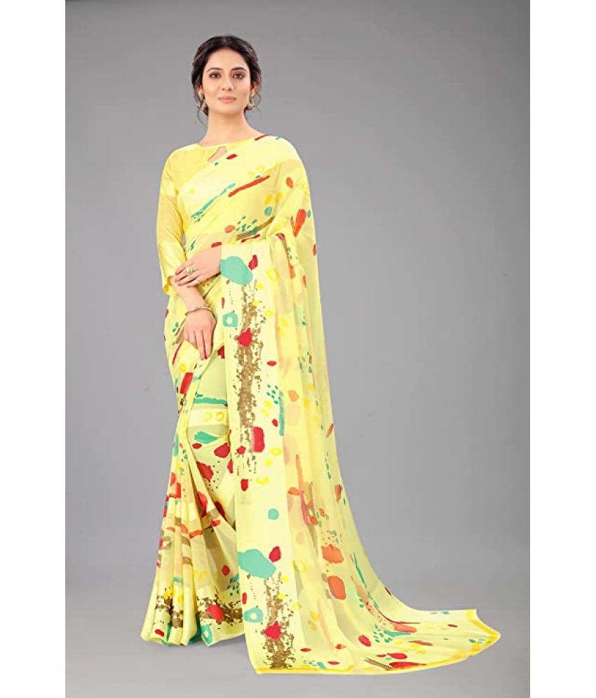     			Sanwariya Silks - Yellow Georgette Saree With Blouse Piece ( Pack of 1 )