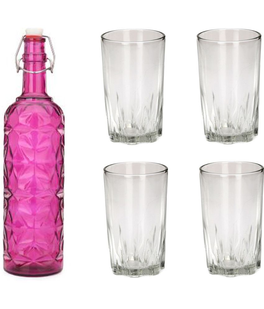     			Somil - Glass & Bottle Drinks Serving Lemon Set Pink Water Bottle 1000 mL ( Set of 1 )