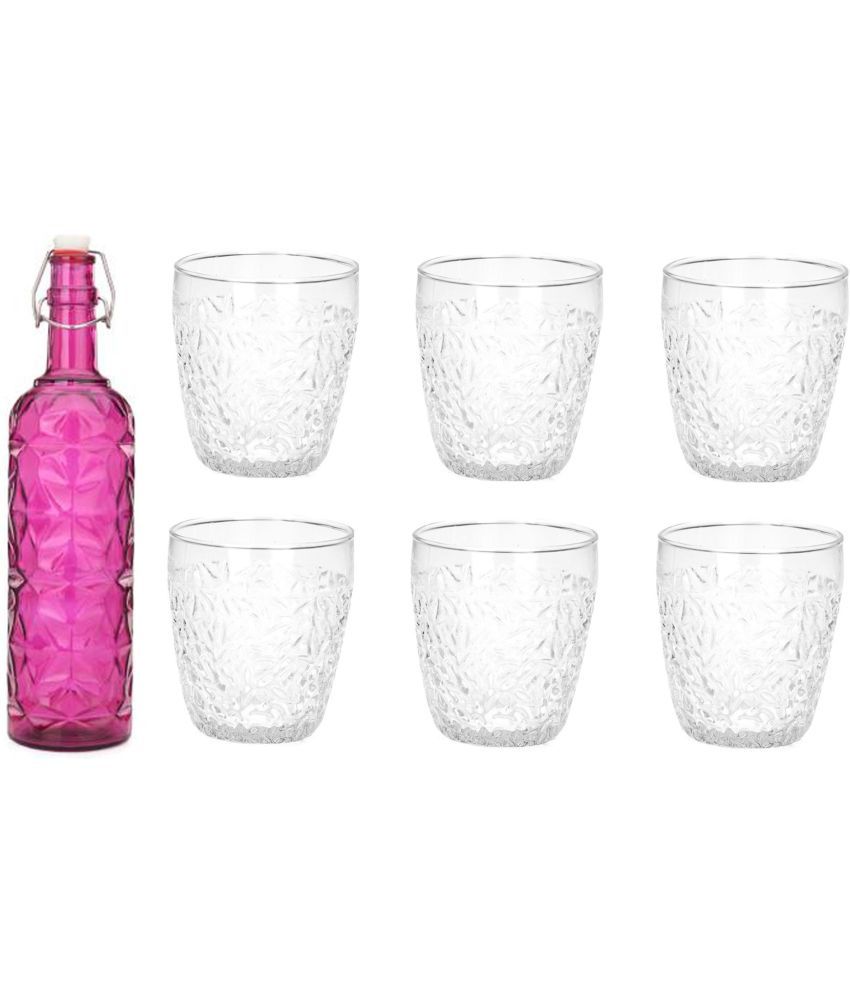     			Somil - Glass & Bottle Drinks Serving Lemon Set Pink Water Bottle 1000 mL ( Set of 1 )