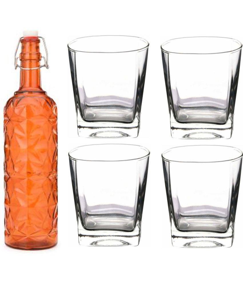     			Somil - Glass & Bottle Drinks Serving Lemon Set Orange Water Bottle 1000 mL ( Set of 1 )