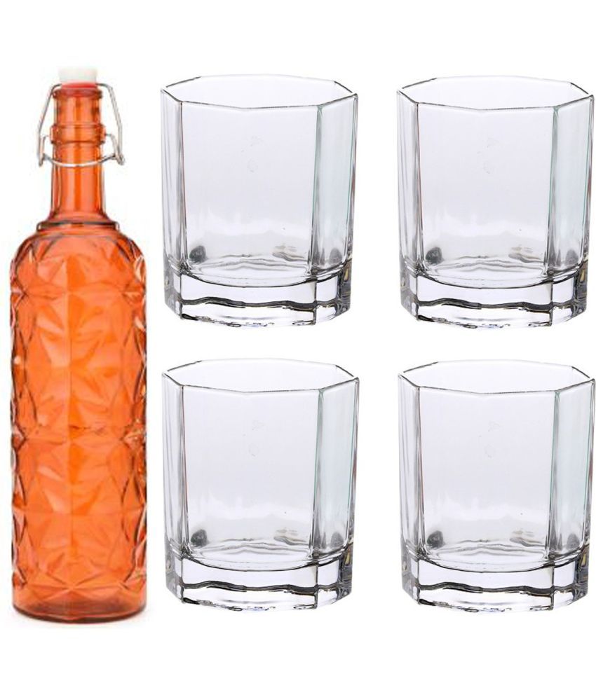     			Somil - Glass & Bottle Drinks Serving Lemon Set Orange Water Bottle 1000 mL ( Set of 1 )