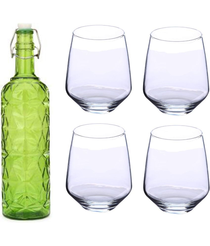     			Somil - Glass & Bottle Drinks Serving Lemon Set Green Water Bottle 1000 mL ( Set of 1 )