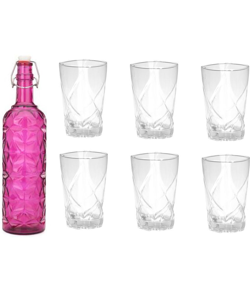     			Somil - Glass & Bottle Drinks Serving Lemon Set Pink Water Bottle 1000 mL ( Set of 1 )