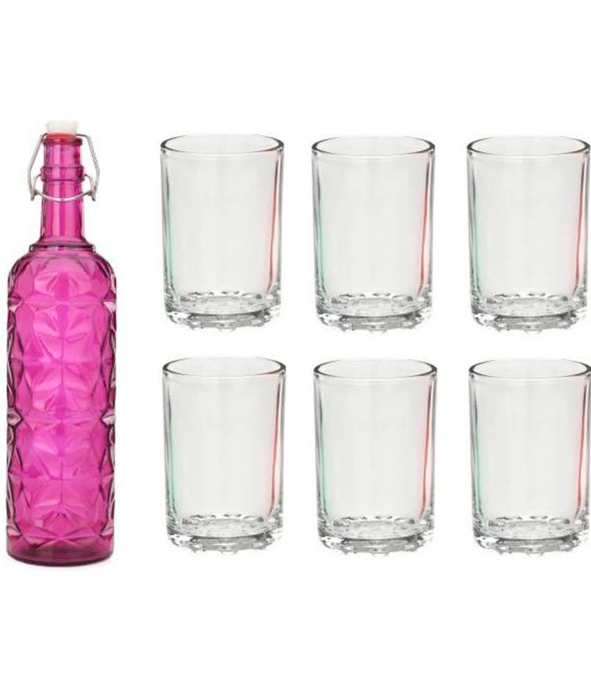     			Somil - Glass & Bottle Drinks Serving Lemon Set Pink Water Bottle 1000 mL ( Set of 1 )