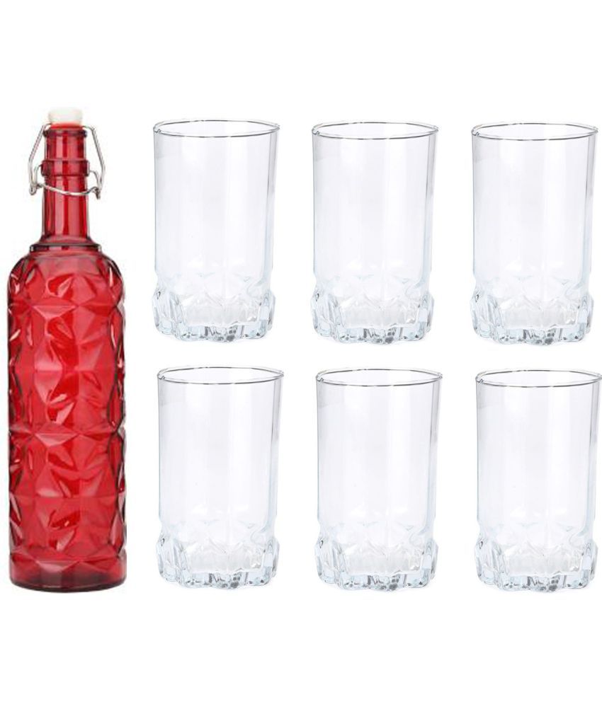     			Somil - Glass & Bottle Drinks Serving Lemon Set Red Water Bottle 1000 mL ( Set of 1 )