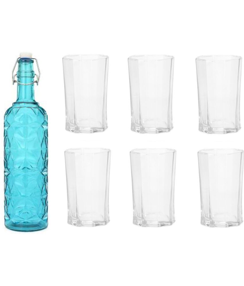     			Somil - Glass & Bottle Drinks Serving Lemon Set Blue Water Bottle 1000 mL ( Set of 1 )