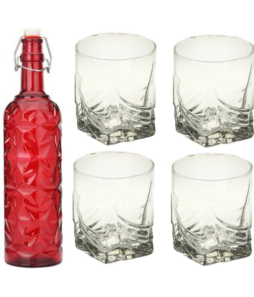     			Somil - Glass & Bottle Drinks Serving Lemon Set Red Water Bottle 1000 mL ( Set of 1 )