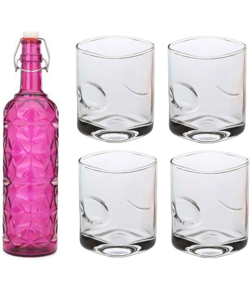     			Somil - Glass & Bottle Drinks Serving Lemon Set Pink Water Bottle 1000 mL ( Set of 1 )