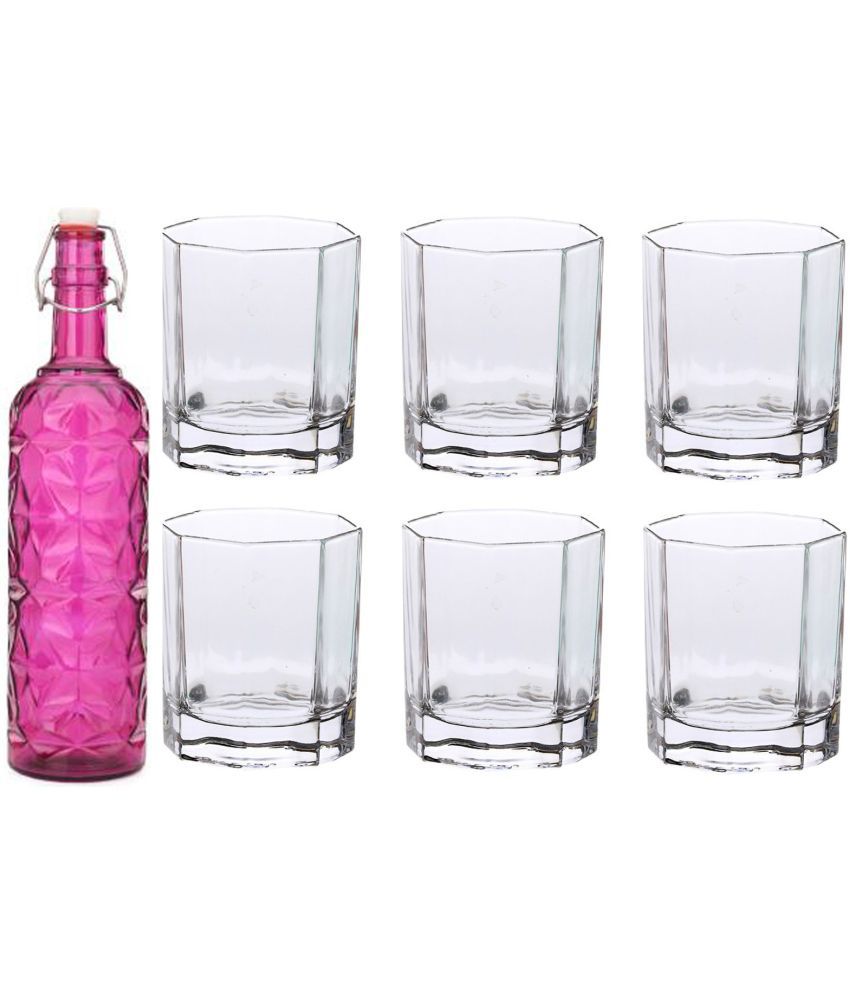     			Somil - Glass & Bottle Drinks Serving Lemon Set Pink Water Bottle 1000 mL ( Set of 1 )