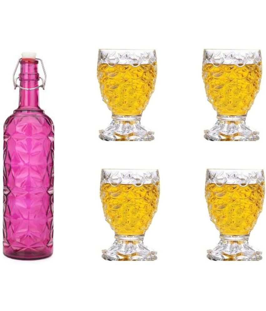     			Somil - Glass & Bottle Drinks Serving Lemon Set Pink Water Bottle 1000 mL ( Set of 1 )