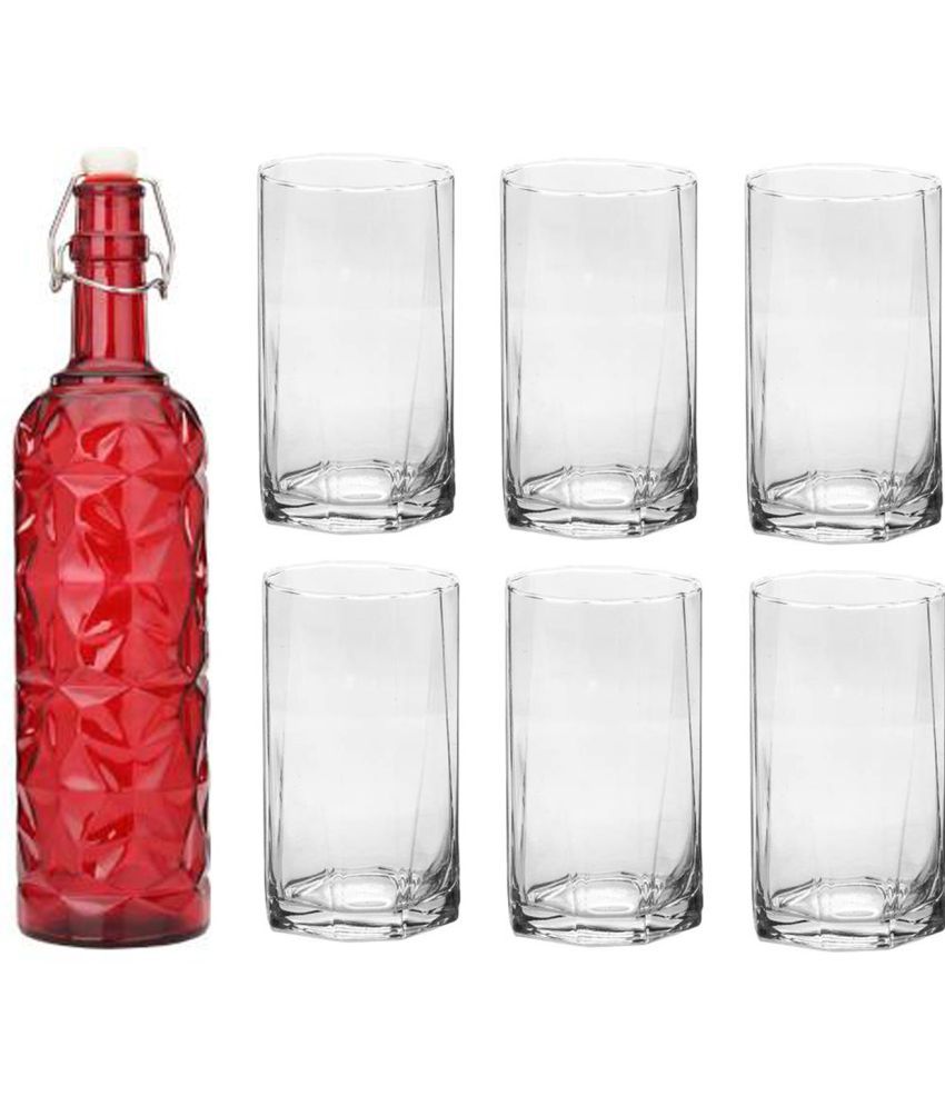     			Somil - Glass & Bottle Drinks Serving Lemon Set Red Water Bottle 1000 mL ( Set of 1 )