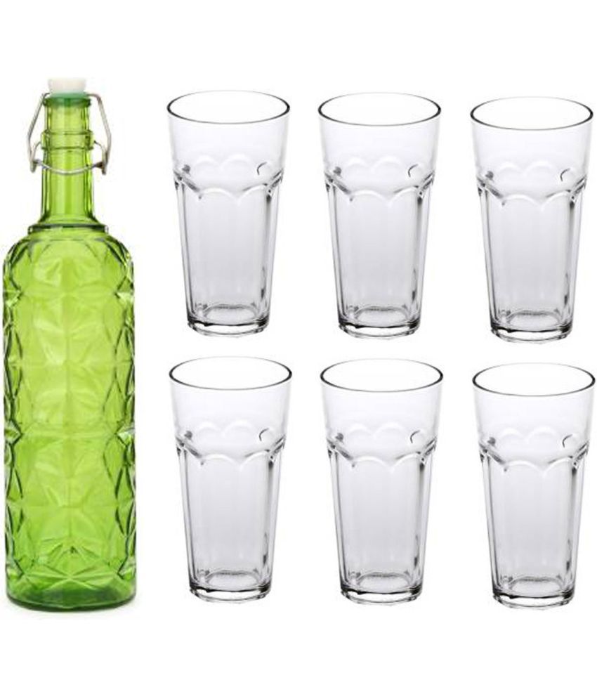     			Somil - Glass & Bottle Drinks Serving Lemon Set Green Water Bottle 1000 mL ( Set of 1 )