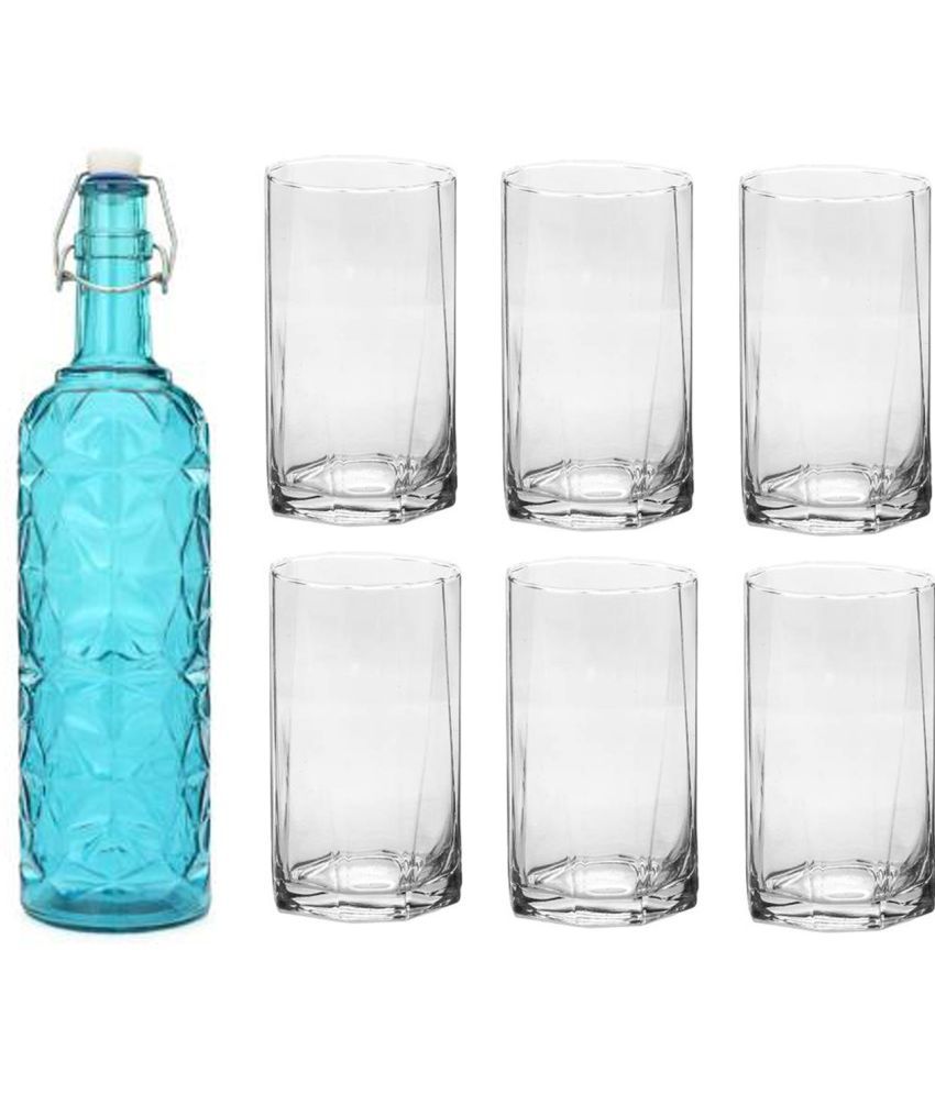     			Somil - Glass & Bottle Drinks Serving Lemon Set Blue Water Bottle 1000 mL ( Set of 1 )