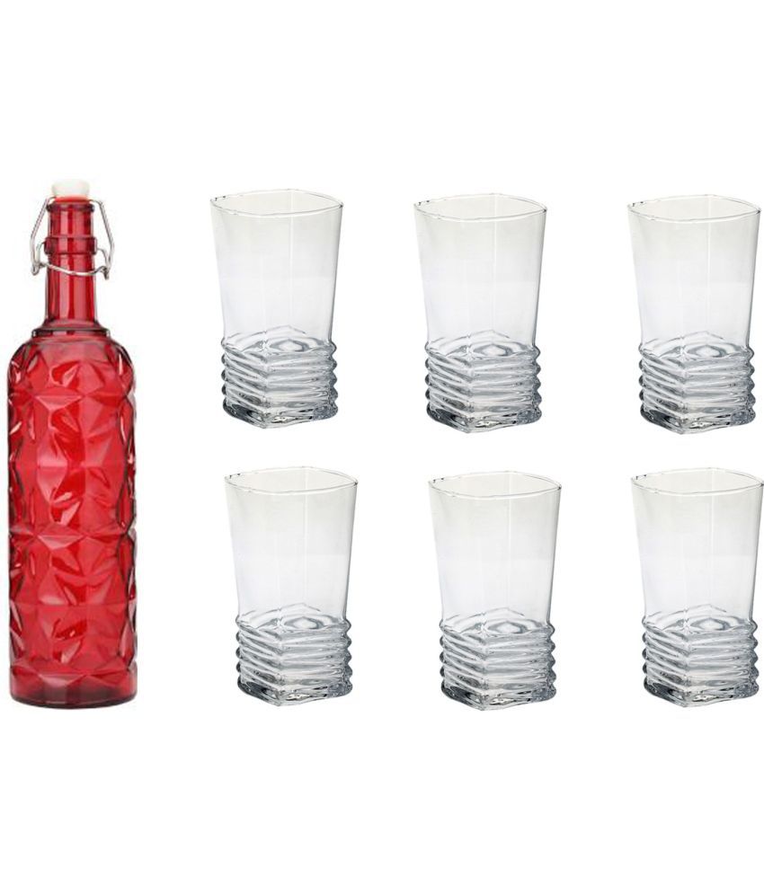     			Somil - Glass & Bottle Drinks Serving Lemon Set Red Water Bottle 1000 mL ( Set of 1 )
