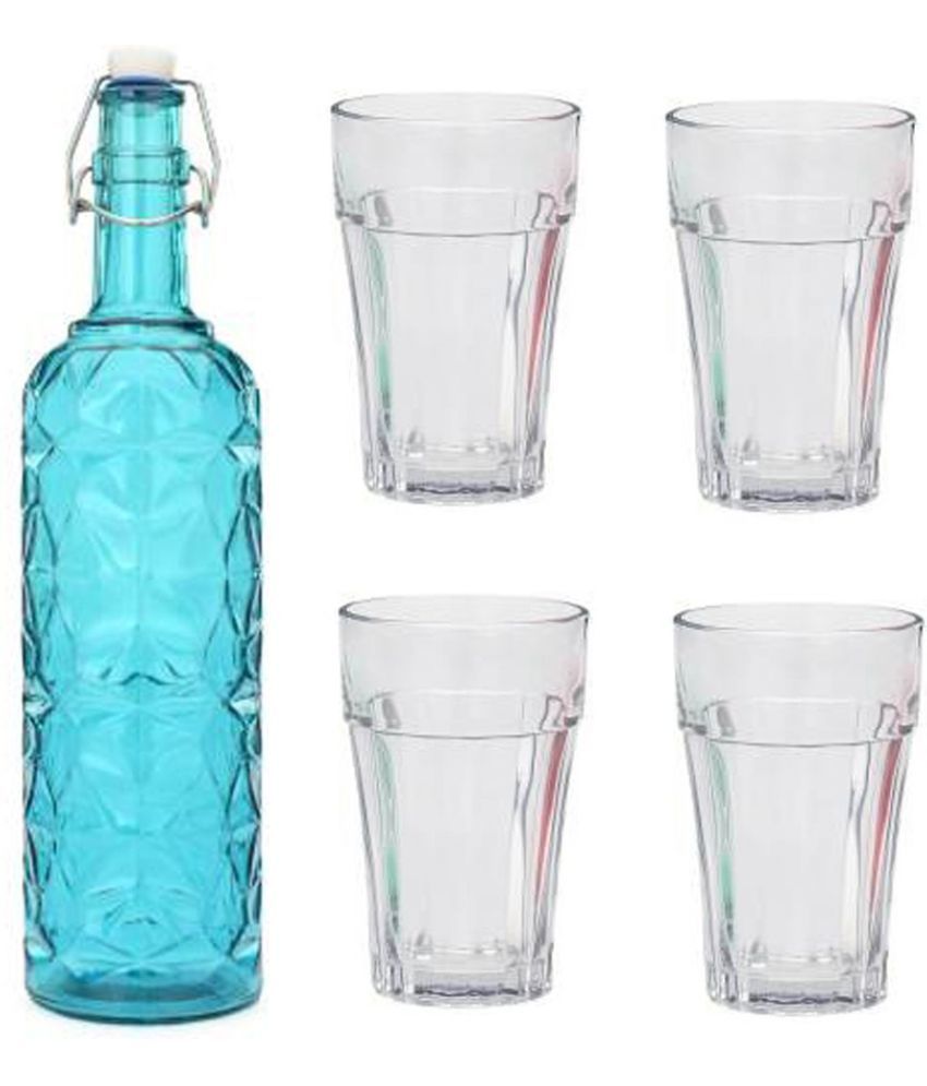     			Somil - Glass & Bottle Drinks Serving Lemon Set Blue Water Bottle 1000 mL ( Set of 1 )