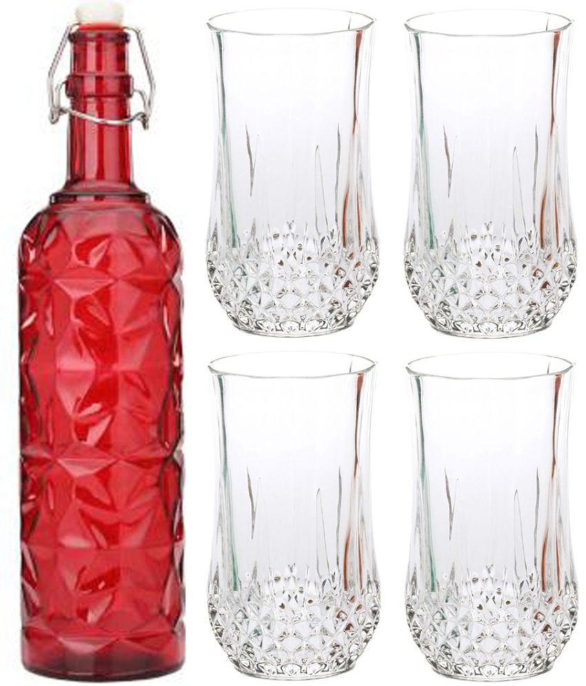     			Somil - Glass & Bottle Drinks Serving Lemon Set Red Water Bottle 1000 mL ( Set of 1 )