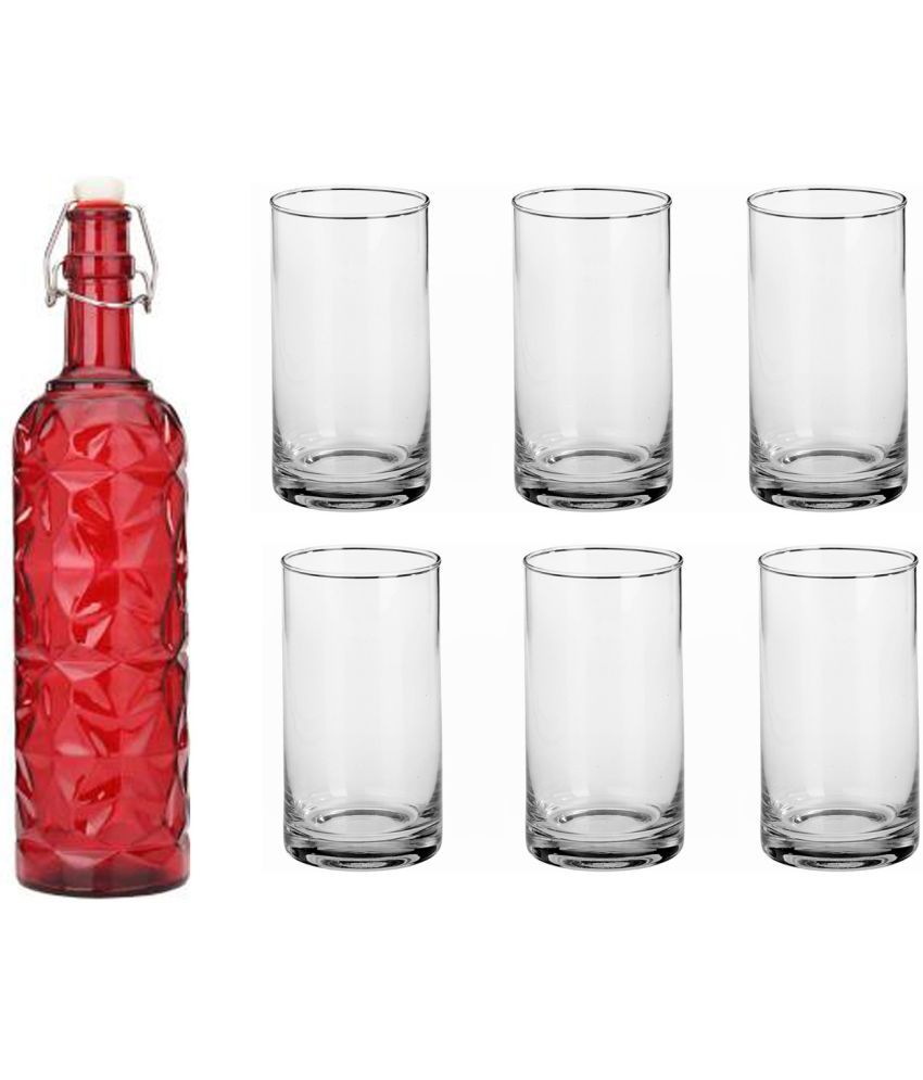     			Somil - Glass & Bottle Drinks Serving Lemon Set Red Water Bottle 1000 mL ( Set of 1 )