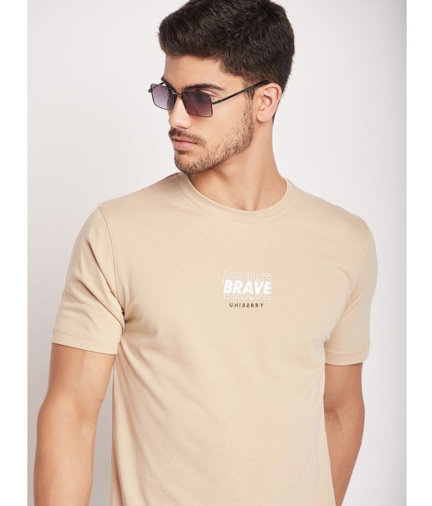     			UNIBERRY - Beige Cotton Blend Regular Fit Men's T-Shirt ( Pack of 1 )