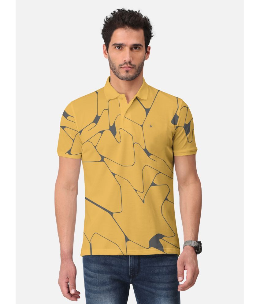     			BULLMER Pack of 1 Cotton Blend Regular Fit Printed Half Sleeves Men's Polo T Shirt ( Mustard )