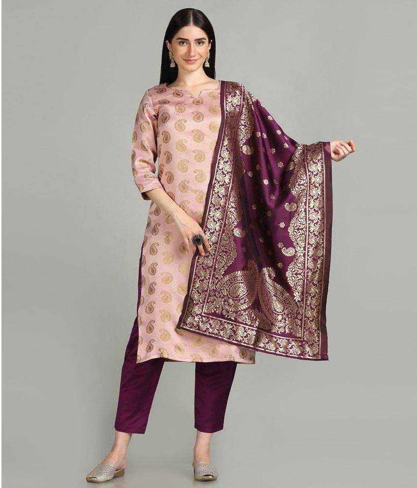     			Hritika - Rose Gold Straight Brocade Women's Stitched Salwar Suit ( Pack of 1 )