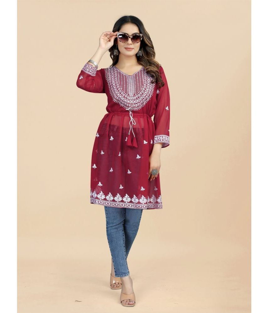     			JULEE - Maroon Georgette Women's A-line Kurti ( Pack of 1 )