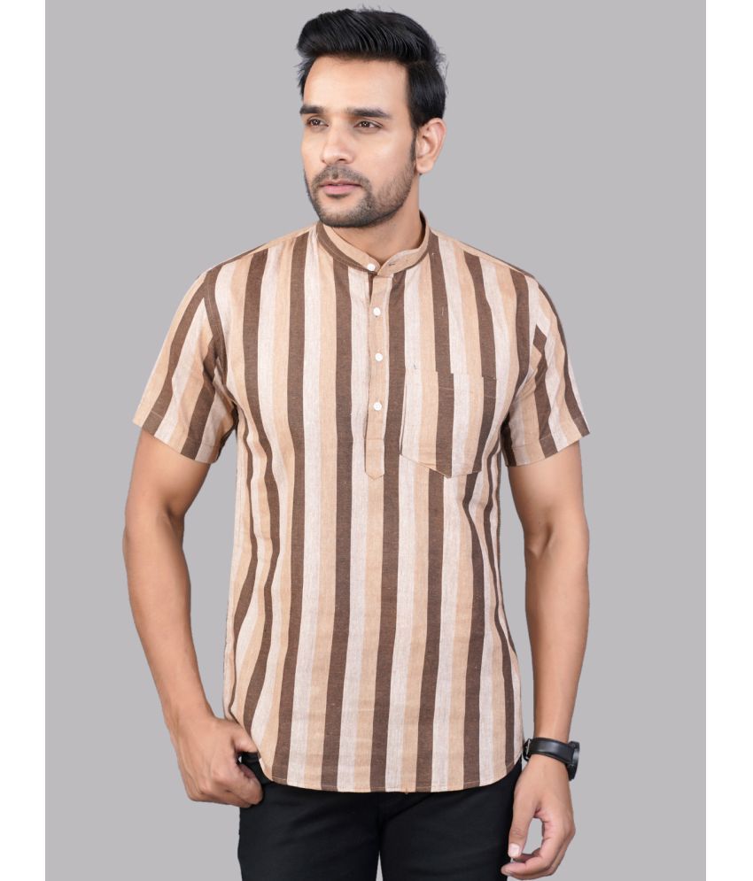     			QuaClo - Brown Cotton Men's Shirt Style Kurta ( Pack of 1 )