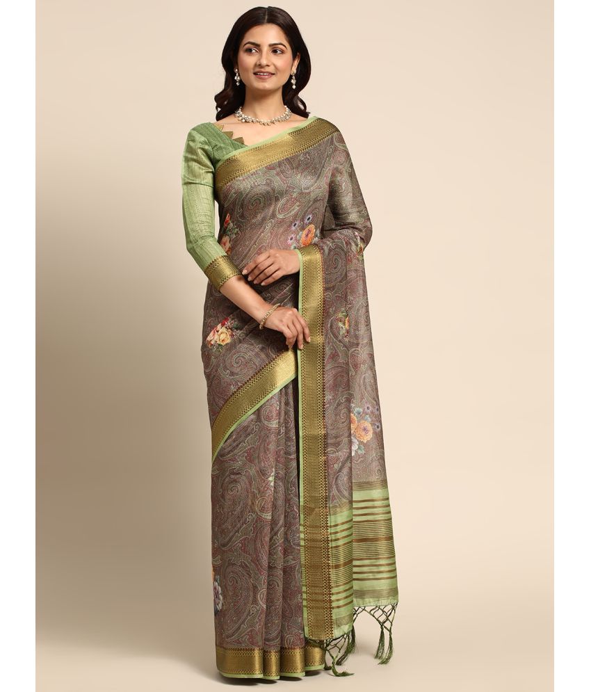     			Rekhamaniyar Fashions - Light Green Linen Saree With Blouse Piece ( Pack of 1 )