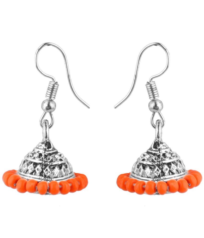     			Silver Shine - Orange Jhumki Earrings ( Pack of 1 )