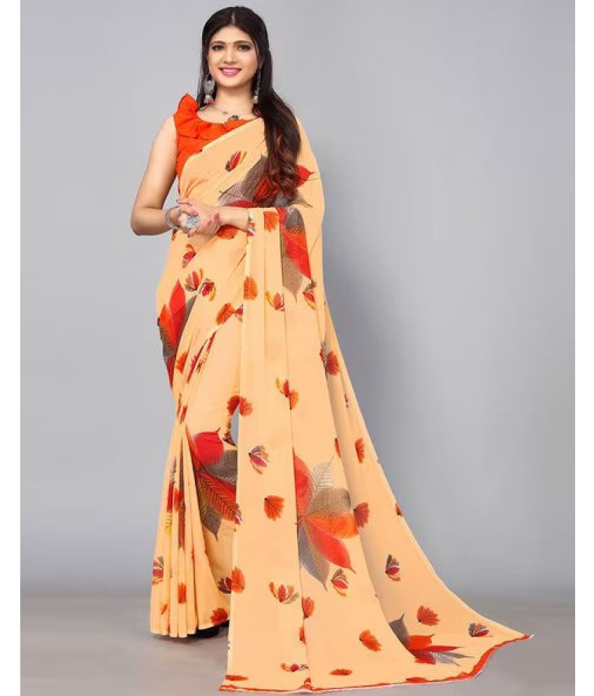     			Sitanjali - Peach Georgette Saree With Blouse Piece ( Pack of 1 )