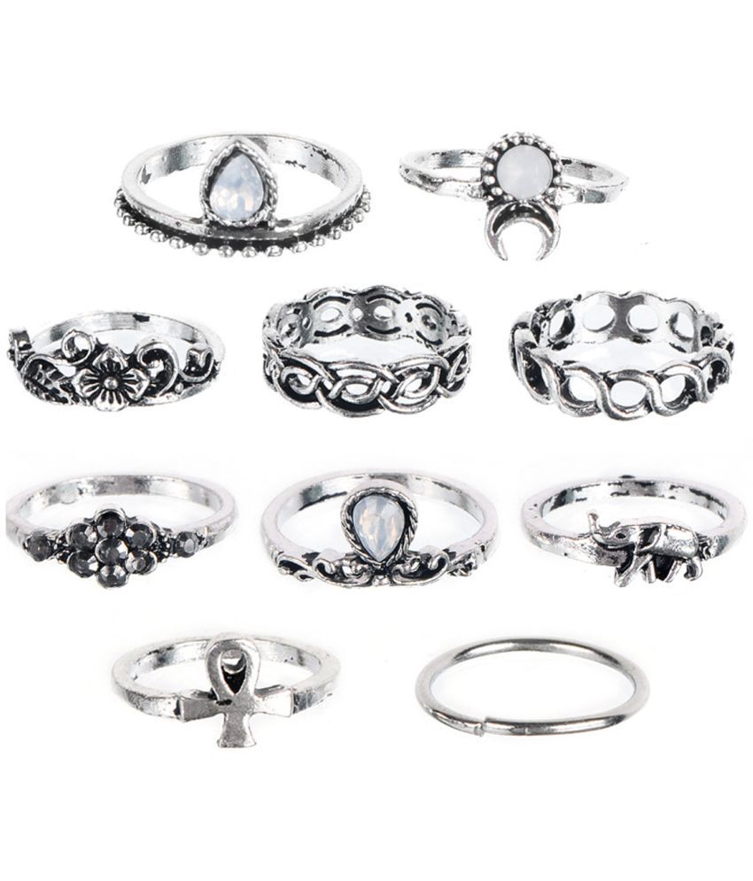     			Sukkhi - Silver Rings Combo ( Pack of 10 )