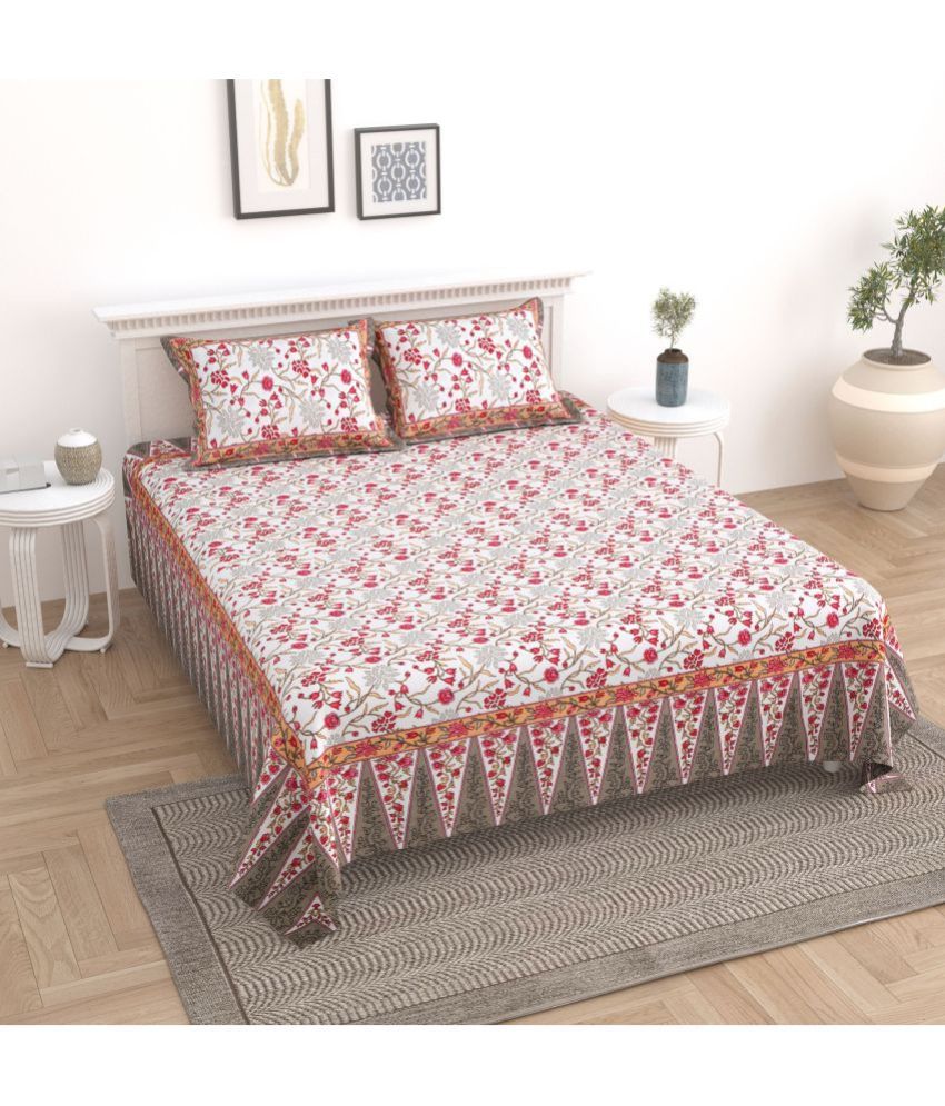     			Uniqchoice Cotton Floral Printed Double Bedsheet with 2 Pillow Covers - Brown