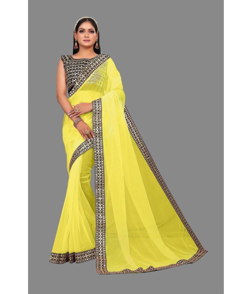     			Kenofy Sarees - Yellow Net Saree With Blouse Piece ( Pack of 1 )