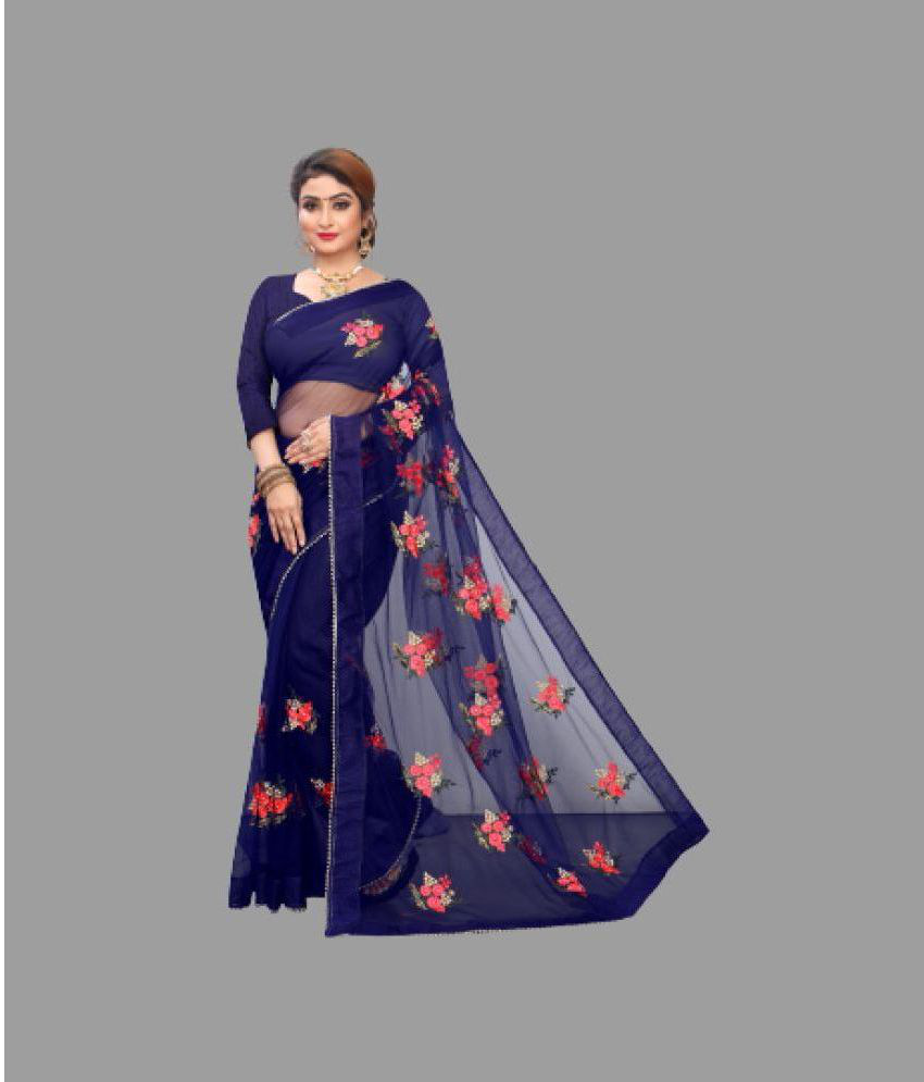     			PATLANI STYLE - Navy Blue Net Saree With Blouse Piece ( Pack of 1 )