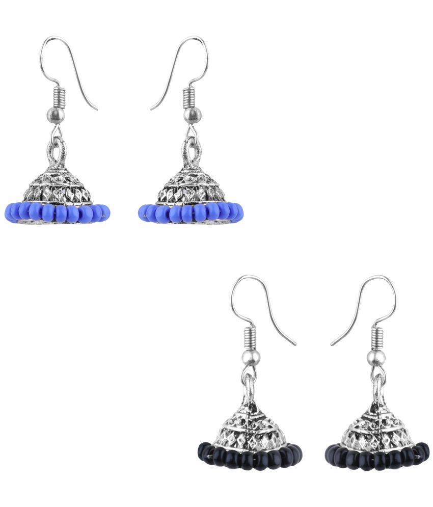     			Silver Shine - Black Jhumki Earrings ( Pack of 2 )