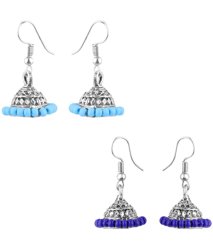     			Silver Shine - Blue Jhumki Earrings ( Pack of 2 )