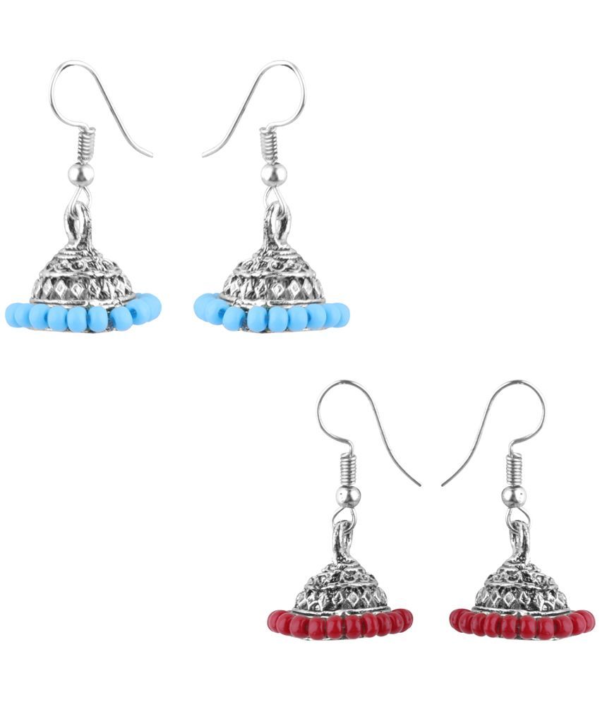     			Silver Shine - Maroon Jhumki Earrings ( Pack of 2 )