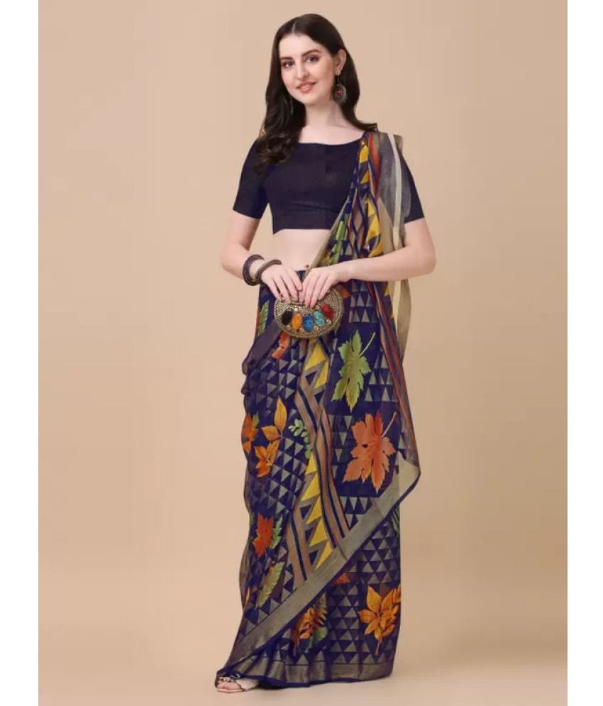     			Sitanjali - Navy Blue Brasso Saree With Blouse Piece ( Pack of 1 )