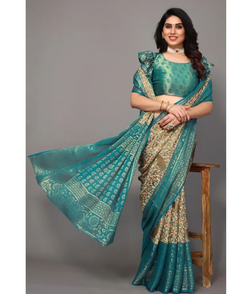     			Sitanjali - SkyBlue Brasso Saree With Blouse Piece ( Pack of 1 )