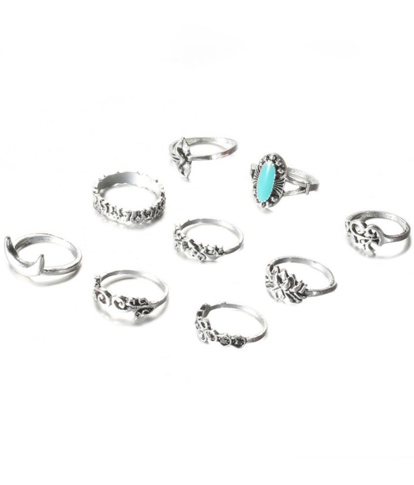     			Sukkhi - Silver Rings ( Pack of 9 )