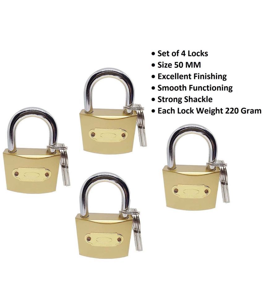     			Unikkus set of 4 locks and keys for home room door kitchen and multi-purpose,  size 50 MM , a good quality pressing padlocks