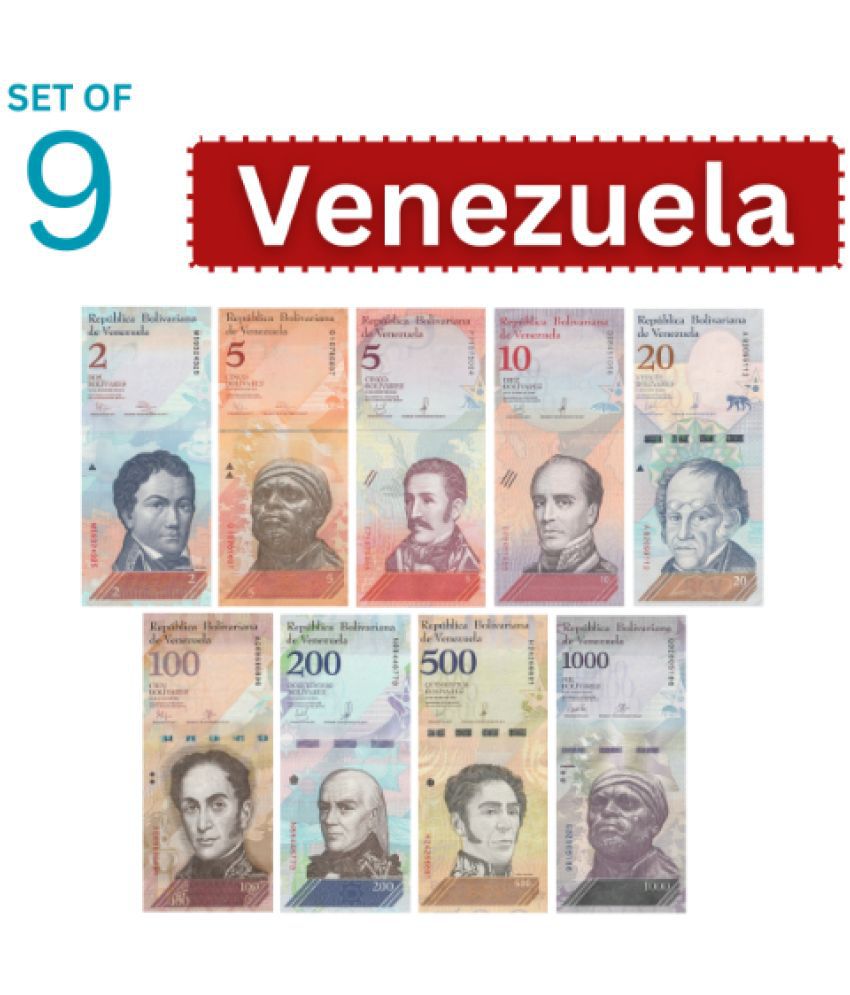     			Numiscart - Set of 9 - 2,5,10,20,100,200,500 and 1000 Bolivares (2011-18) Venezuela Collectible Rare 9 Notes Paper currency & Bank notes