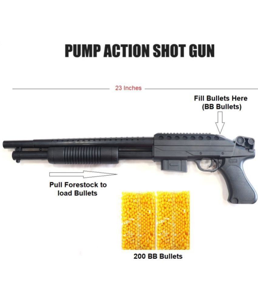     			Pump Action Air Soft Shot Gun Toy with 200 Plastic BB Bullets (23 Inches, Black, Plastic)