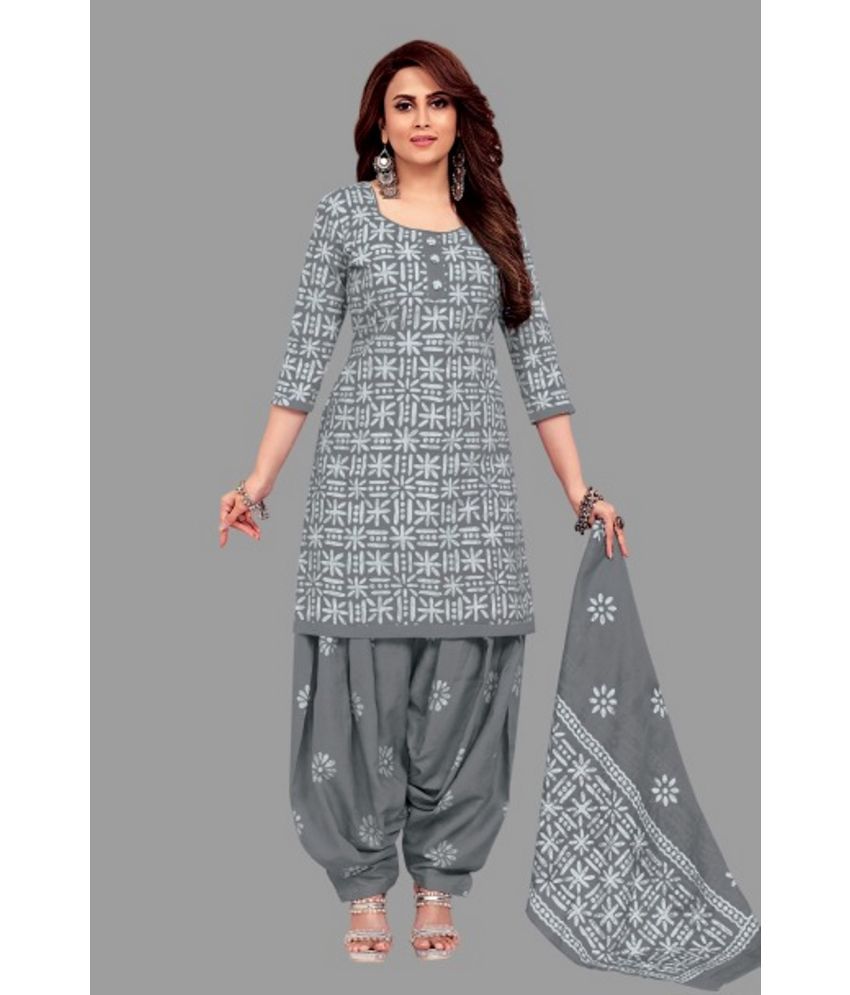     			SIMMU - Grey A-line Cotton Women's Stitched Salwar Suit ( Pack of 1 )