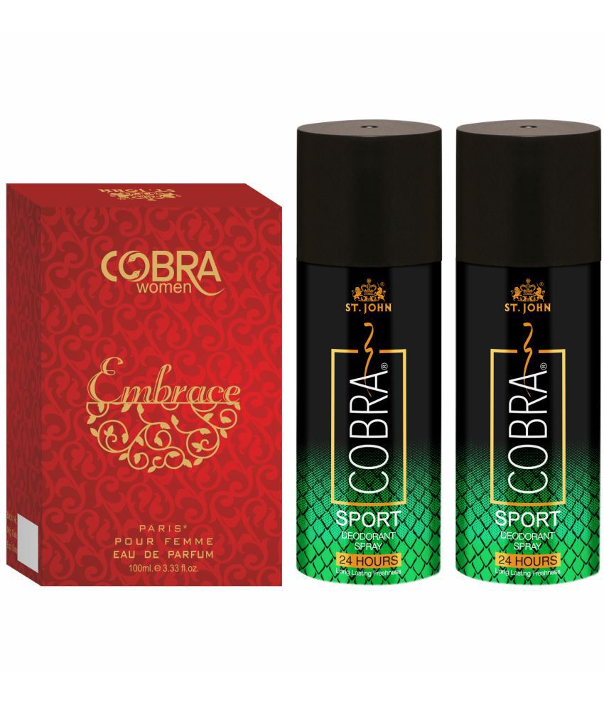     			St. John - Cobra Deo Sports 105ml*2 & Embrace 100ml Deodorant Spray & Perfume for Unisex 400 ml ( Pack of 3 )