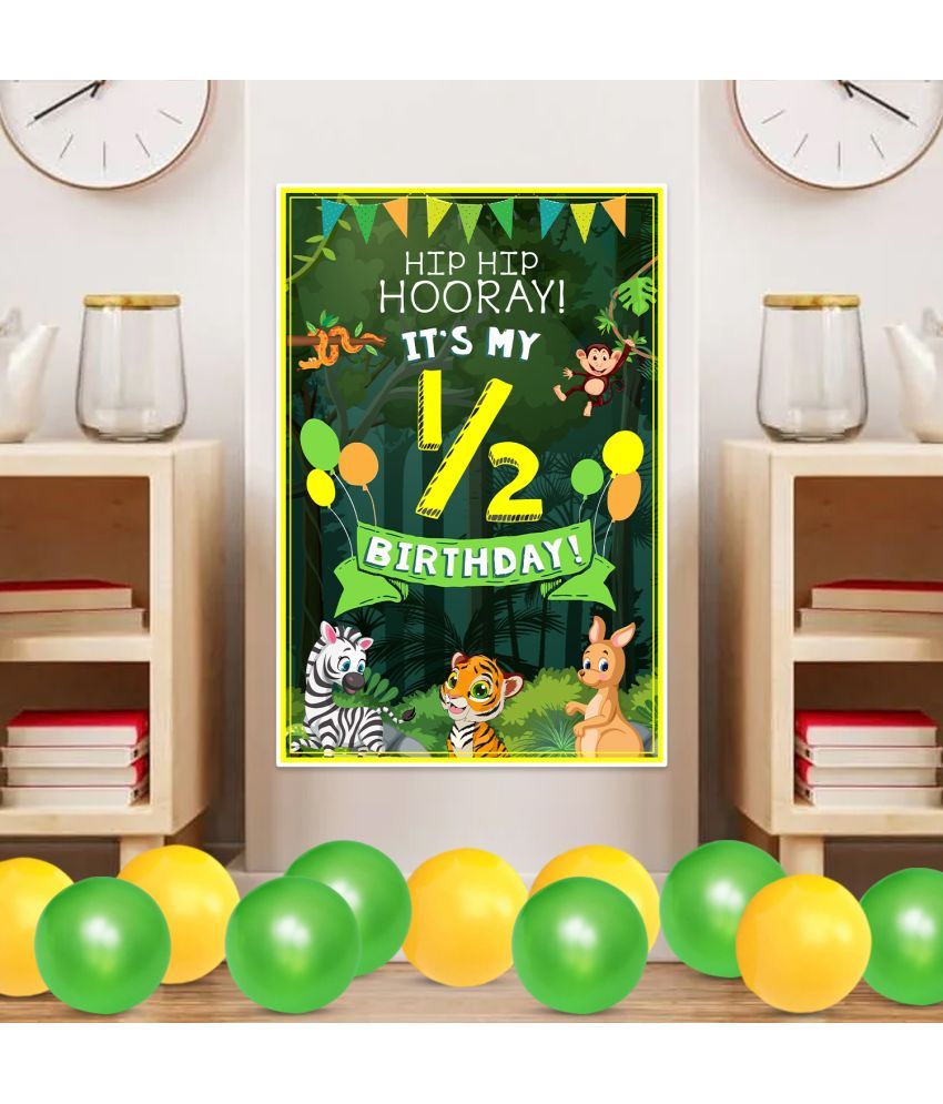     			Zyozi Colorful Jungle Theme Half Birthday Sign Half Birthday Door Board Half Birthday Door Board Wall Decorations Half Bday Party Supplies Favors for Kids Girls Boys