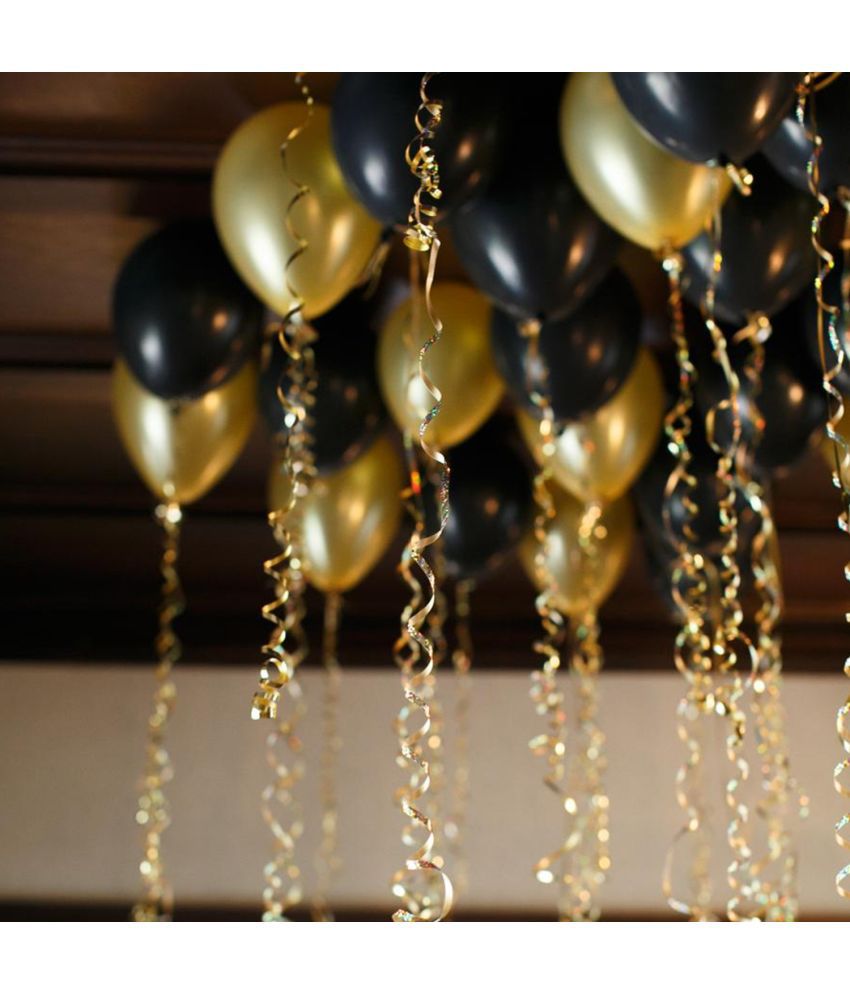     			Zyozi Gold Black Metallic Balloons Latex Balloons 10 Inch Helium Balloons with Ribbon for Birthday Graduation Baby Shower Wedding Anniversary Party Decorations, (Pack of 52)
